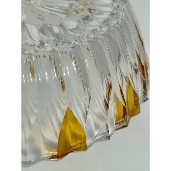 Vintage Glass Bowl With Amber Tinted Petal Detailing & Diamond Cut Design - Picture 4 of 10